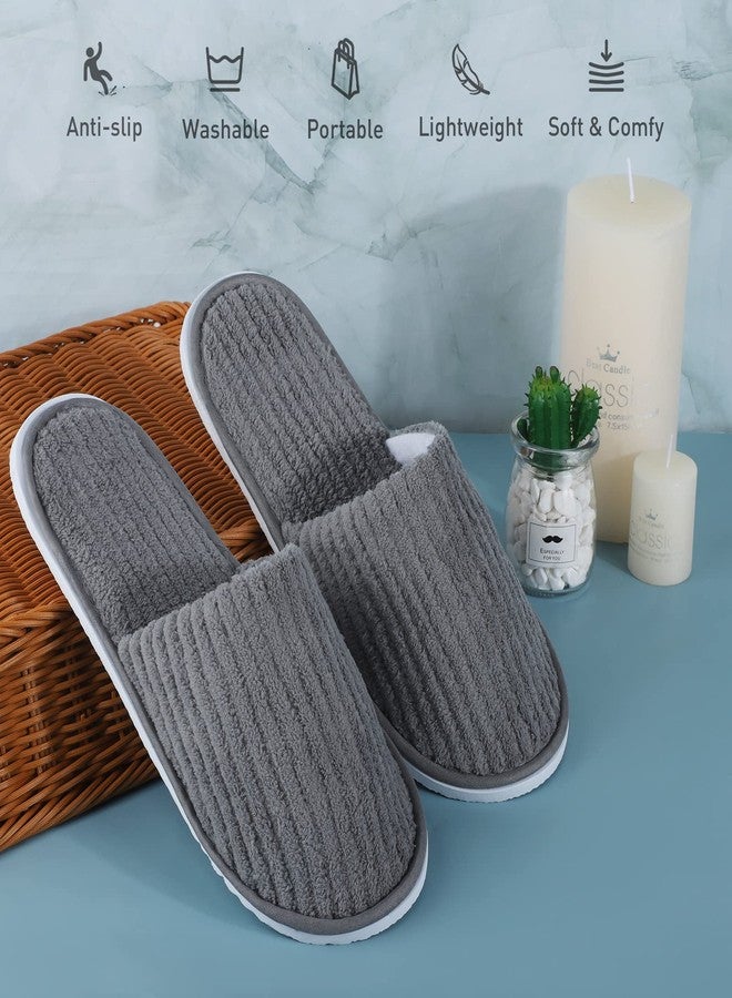 Elcoho 12 Pairs Closed Toe Spa Slippers Reusable Slippers Coral Fleece Washable Disposable Home Slippers for Women Men Guests Hotels House Slippers Housewarming Indoors Bathroom Party Traveling, Grey - Image 4